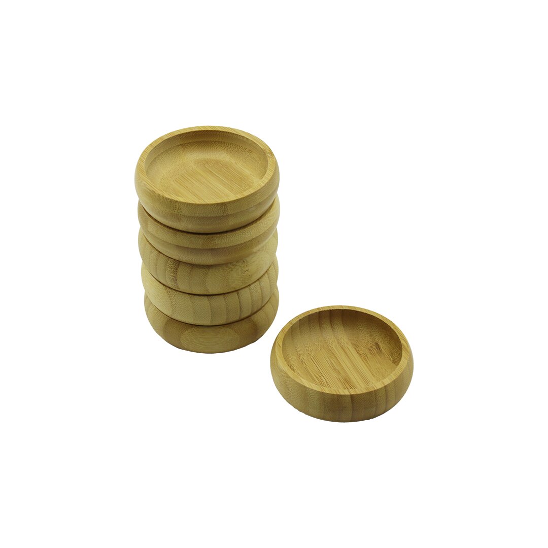 6 ADET - YUVARLAK AHŞAP BAMBU ÇEREZLİK - LOKUMLUK KASE DERİNLİK: 1.7CM  - ÇAP: 8.8CM (5271)