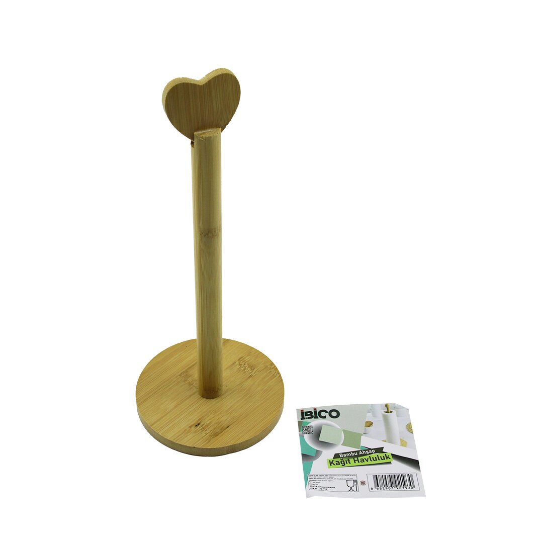 YUVARLAK ALTLIK - ÇAP=12CM  AHŞAP BAMBU KAĞIT HAVLULUK KALP BAŞLI SAP=28.5CM (5271)