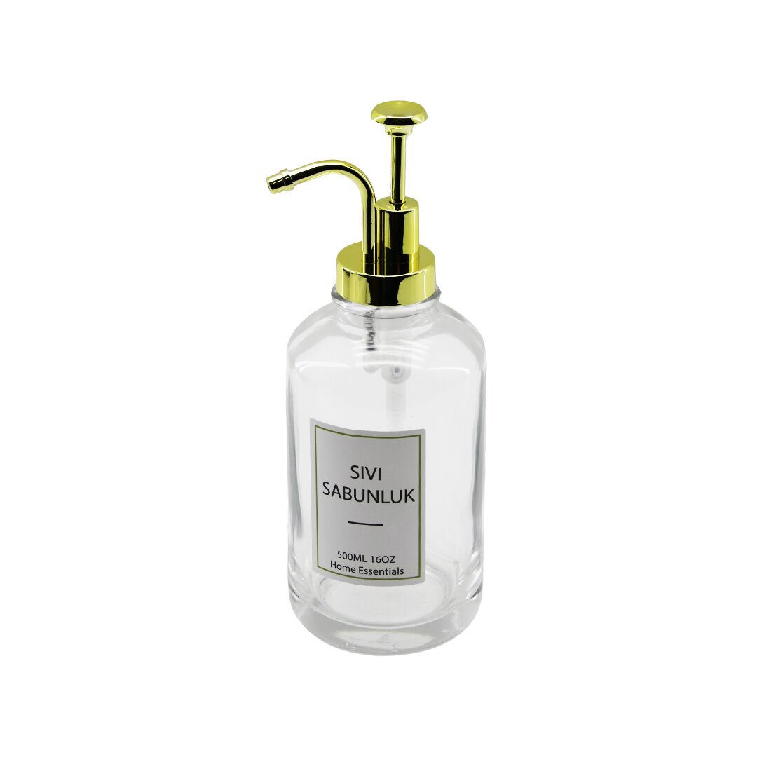 YUVARLAK CAM ŞİŞE - ŞEFFAFSIVI SABUNLUK 500ML POMPA - MUSLUK AYRIK MODEL BAŞLI (5271)