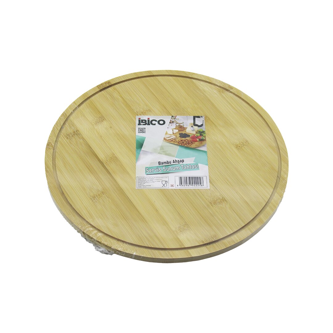 YUVARLAK DÖNER TABLALI AHŞAP BAMBU SUNUM TEPSİSİ TAHTASI =29.7CM - MİNİ SOFRA KANALLI KENAR (5271)
