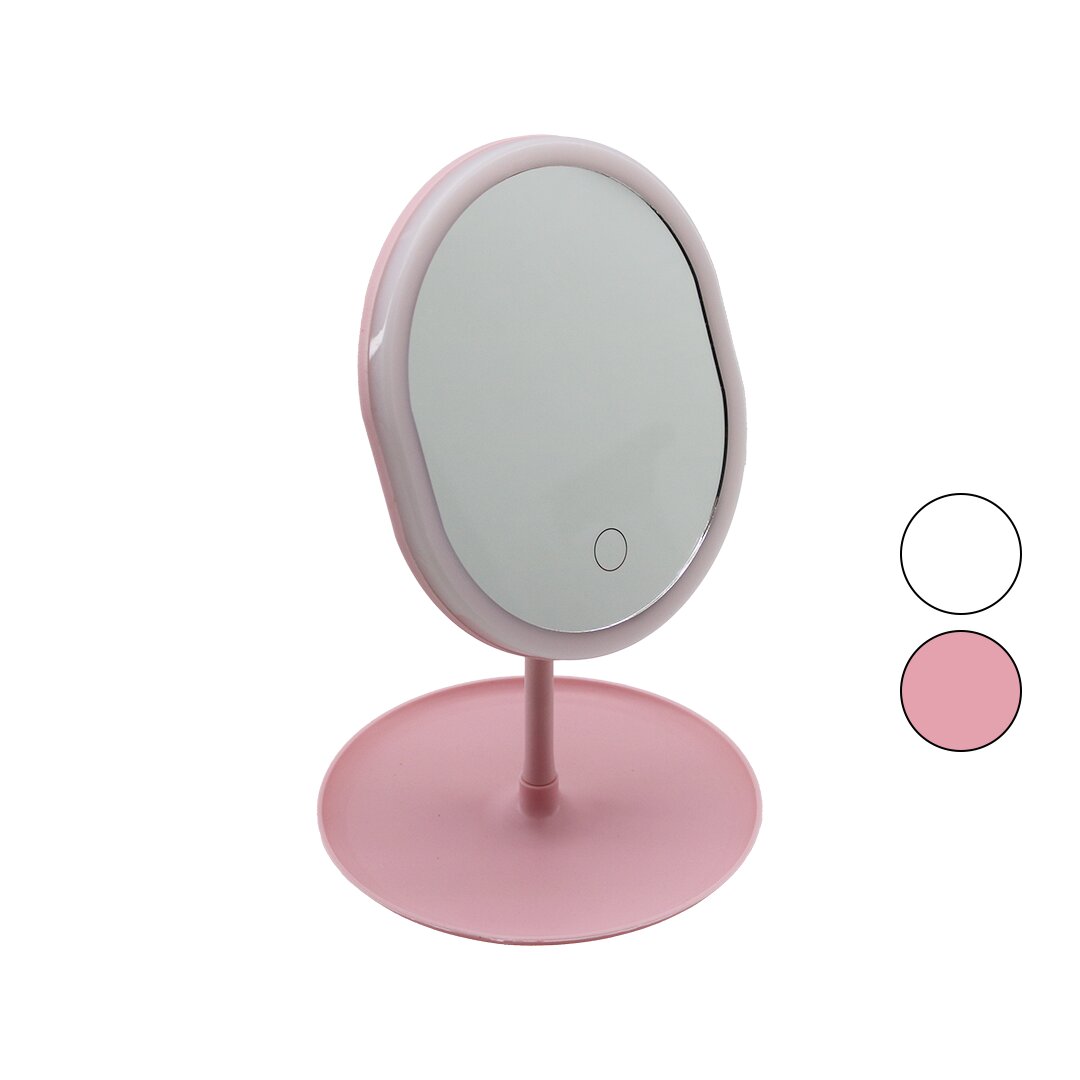 YUVARLAK- DÜZ KENAR 7 İNÇ LEDLİ - USB ŞARJLI MAKYAJ AYNASI 90°TAKILIKLI AYAKR.PLS 17.5CM (5271)