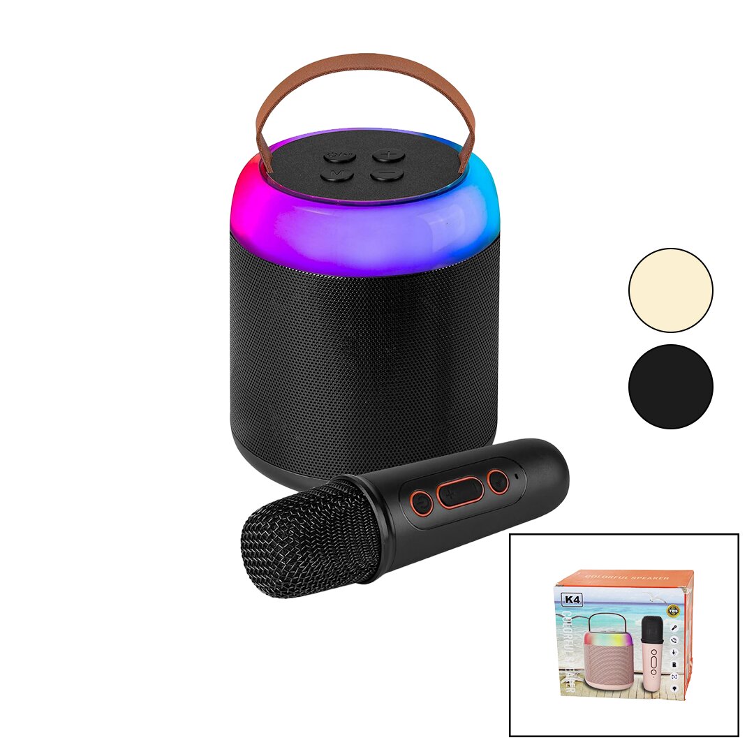 YUVARLAK KARAOKE MİKROFONLUBLUETOOTH WİRELESS HOPARLÖR - SPEAKER USB ŞARJLI - IŞIKLI (5271)