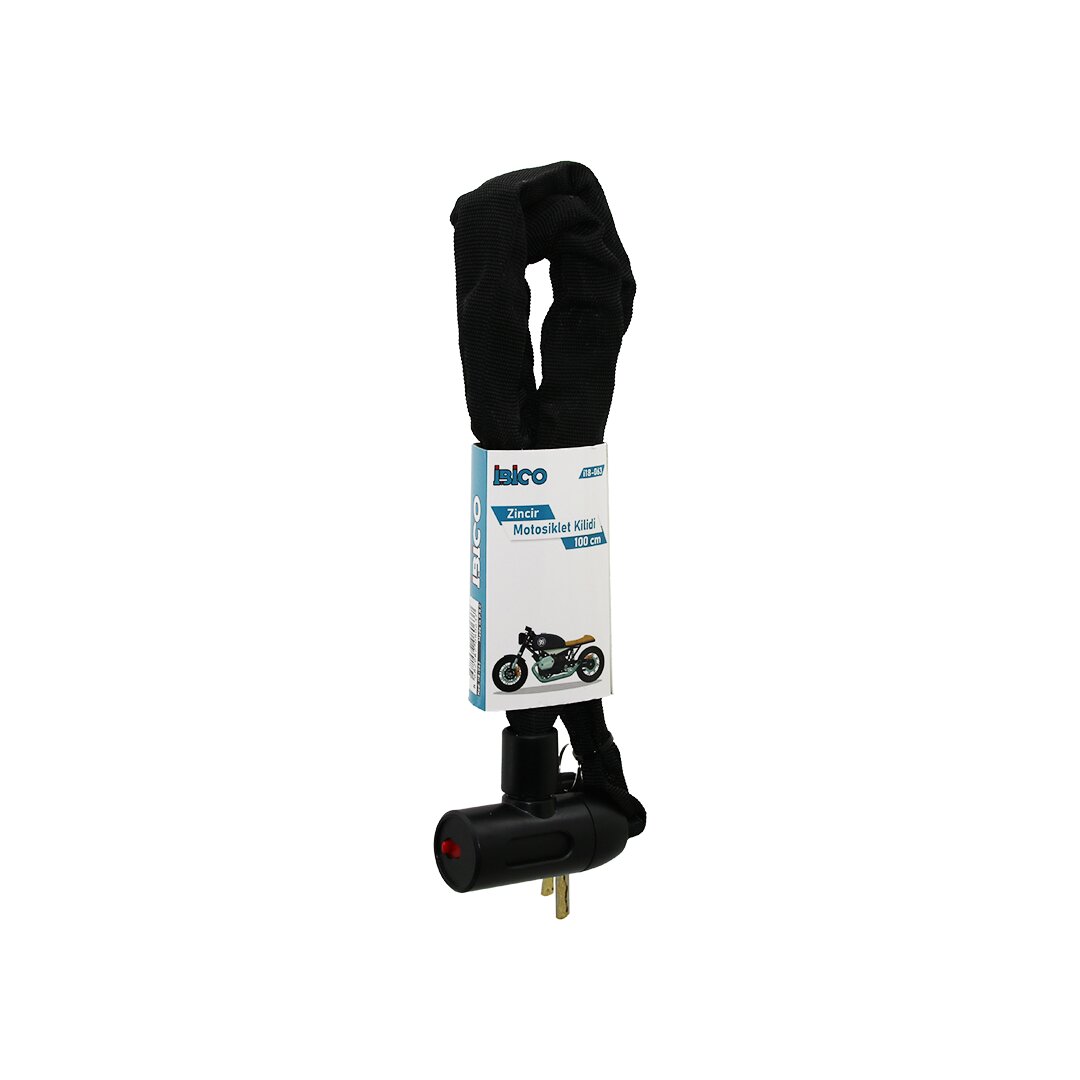 ZİNCİRLİ ANAHTARLI  MOTOR - BİSİKLET KİLİT BEZ KILIFLI AÇ-KAPA KİLİT KAPAK 100CM (5271)