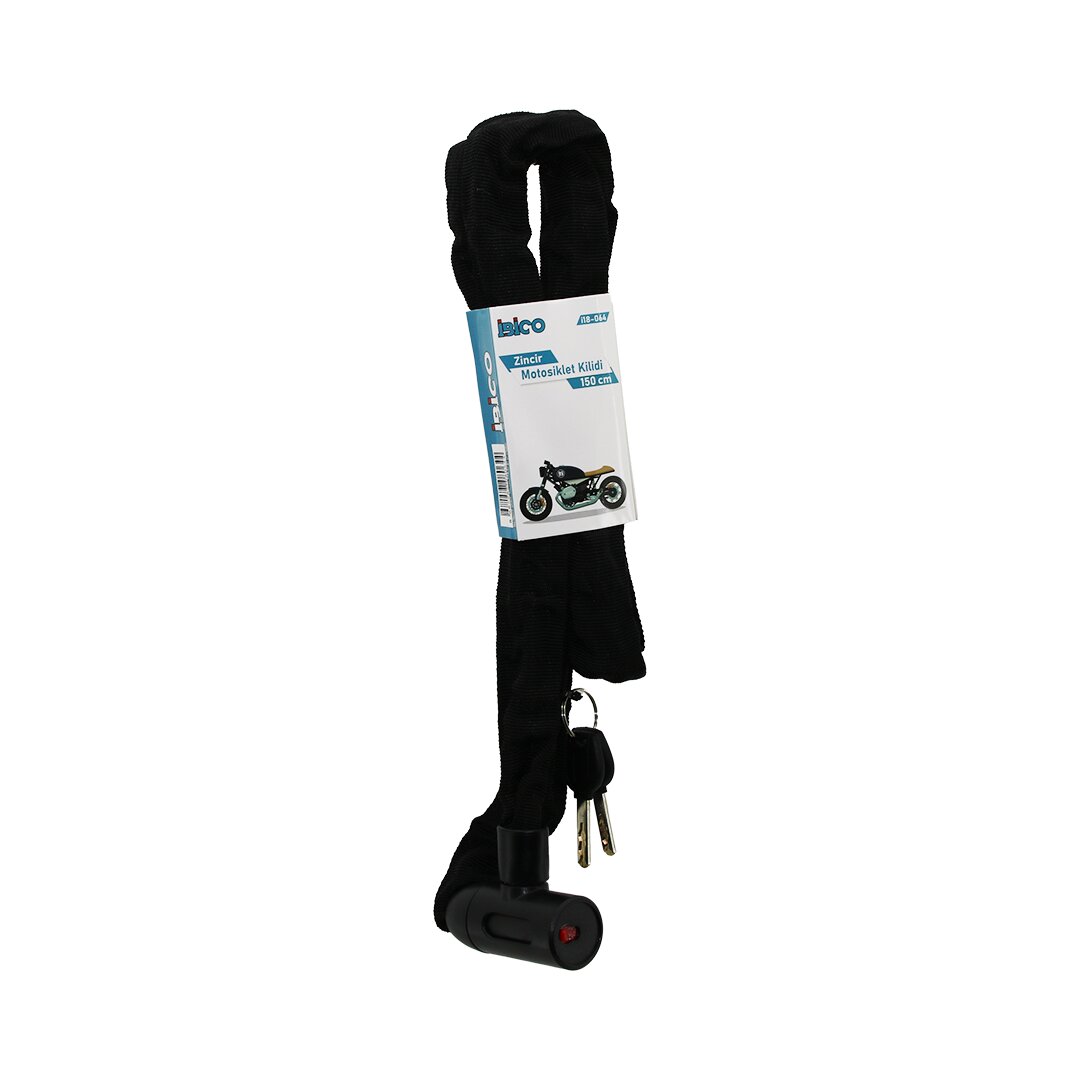 ZİNCİRLİ ANAHTARLI  MOTOR - BİSİKLET KİLİT BEZ KILIFLI AÇ-KAPA KİLİT KAPAK 150CM (5271)