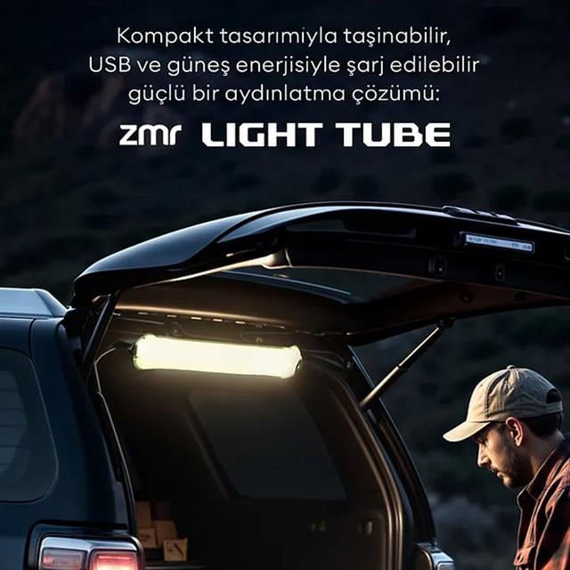 ZMR ZMR-385 Katlanır Şişirilebilir Beyaz Ledli Aydınlatma Tüpü USB Ve Güneş Enerjisi Şarjlı Armatür (5271)