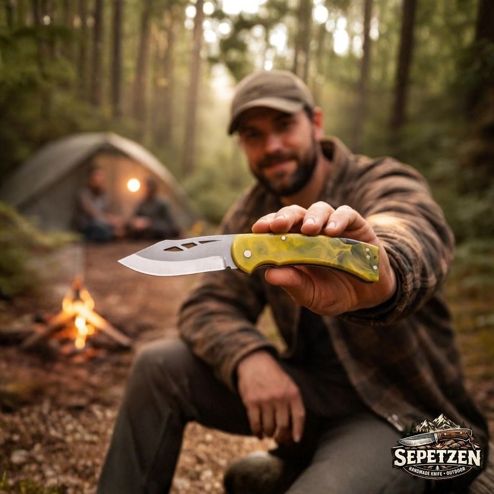 Epoksi Saplı Paslanmaz Çelik El Yapımı Kamp Çakısı