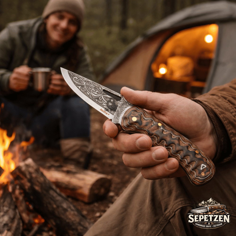 El Yapımı Oymalı Katlanır Bıçak – Keklik Sanatı, Sert Ahşap Sap